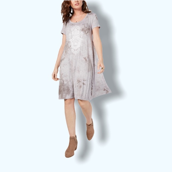 Style & Co Tie Dyed Graphic T Shirt Dress - Picture 3 of 6